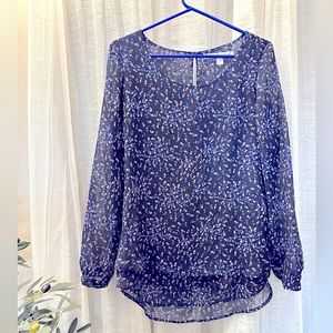Lauren Conrad Blue Floral Long Sleeve Tunic Size Medium